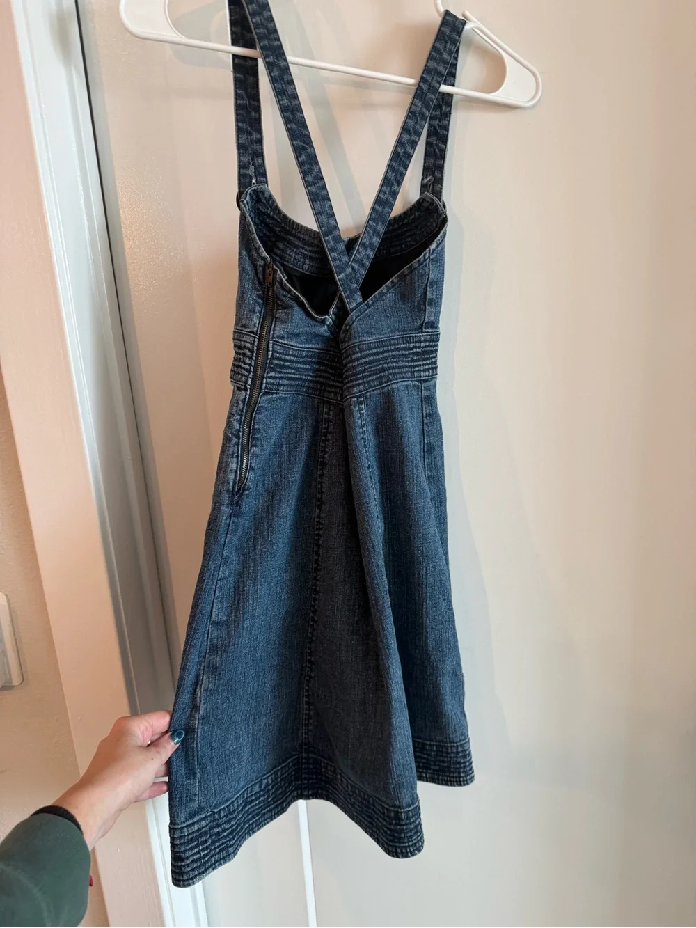 Women’s Denim Mini Dress Cross back and Black Buttons